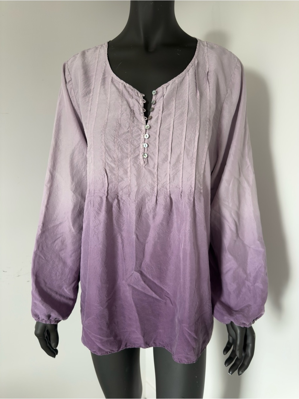 186. J. Jill 100% Silk Lavender Ombre Button-Front Peasant Tunic